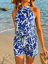 Women's Plant Print Halter Top And Shorts Set